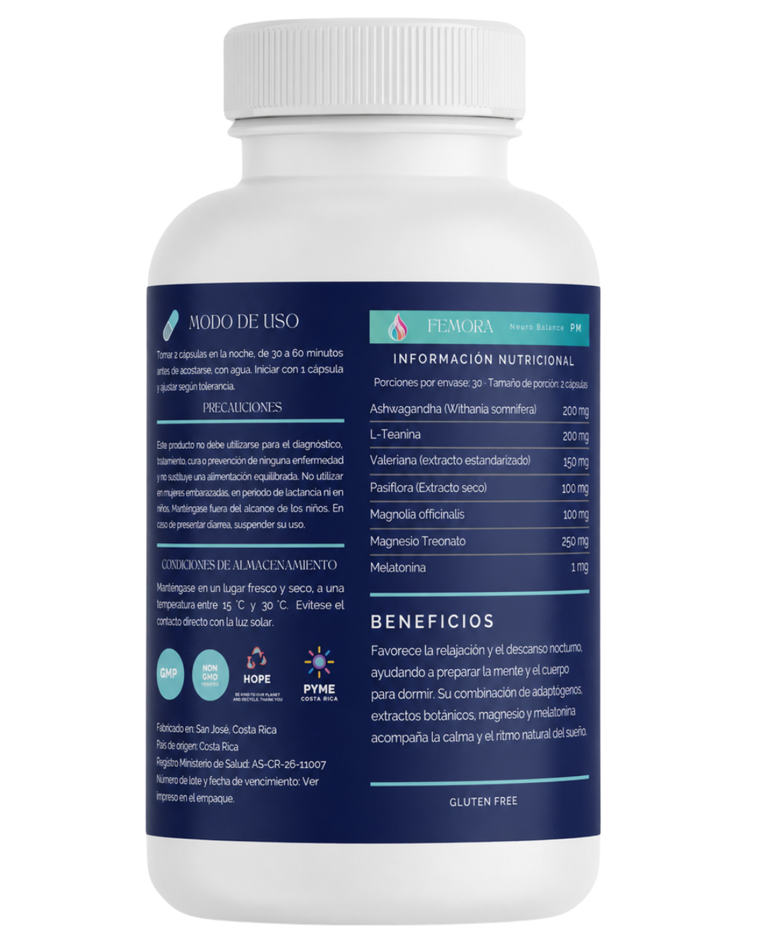 Neuro Balance PM — vista dorsal con ingredientes e información nutricional