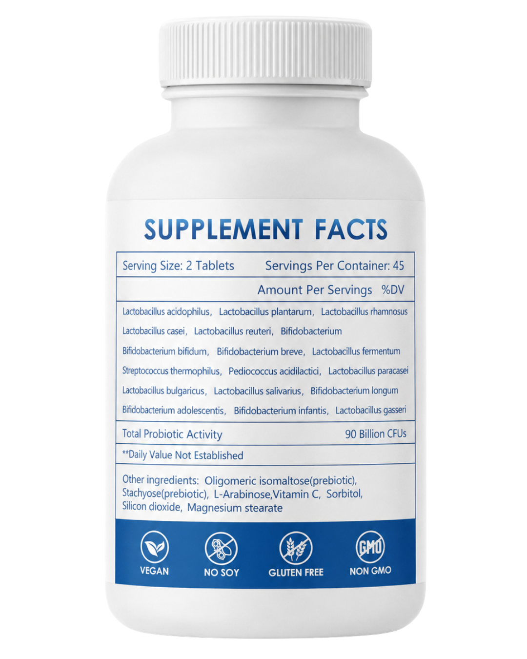 Probióticos — vista dorsal con ingredientes e información nutricional
