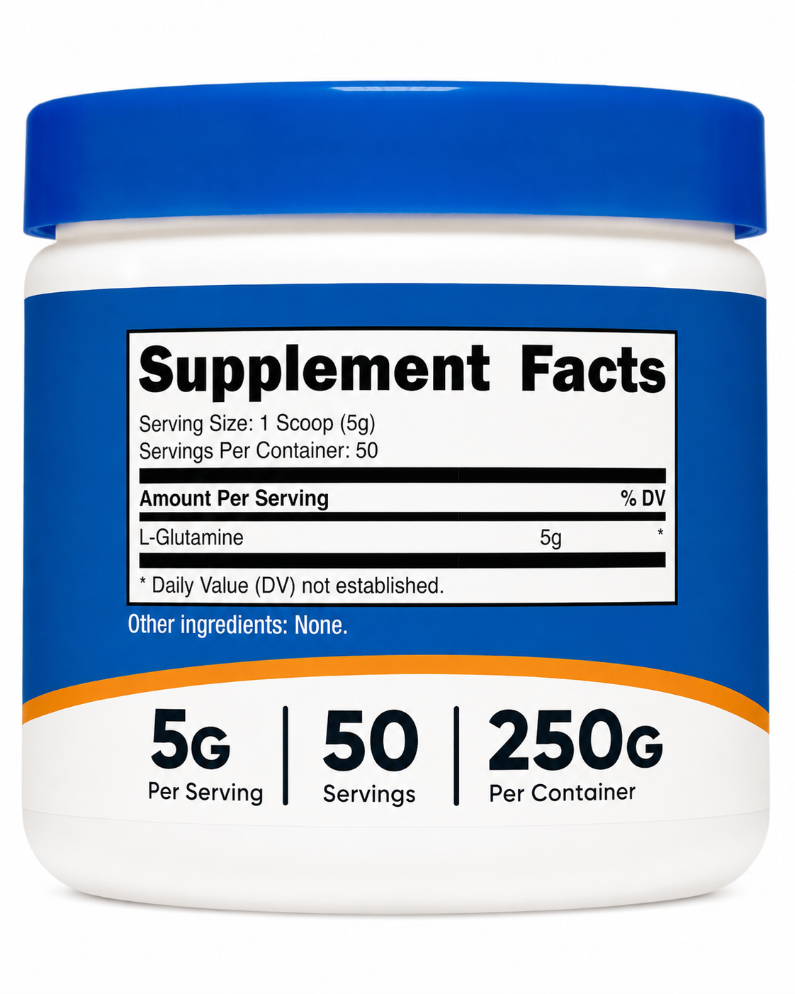 L-Glutamina — vista dorsal con ingredientes e información nutricional