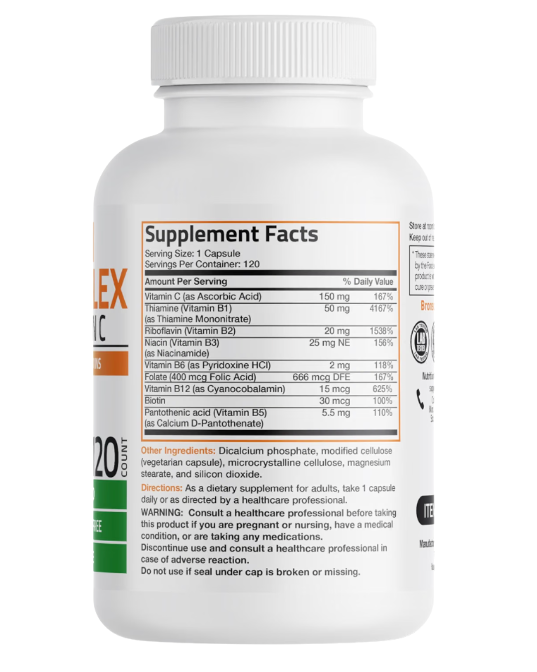 Tabla nutricional del Complejo B con vitamina C