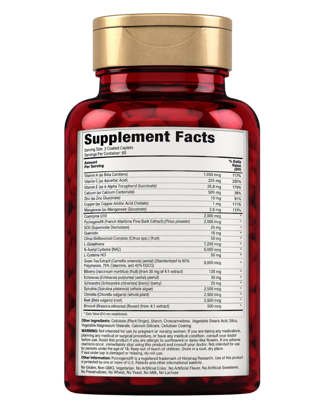 Etiqueta con información nutricional del Antioxidante Ultra Max Piping Rock