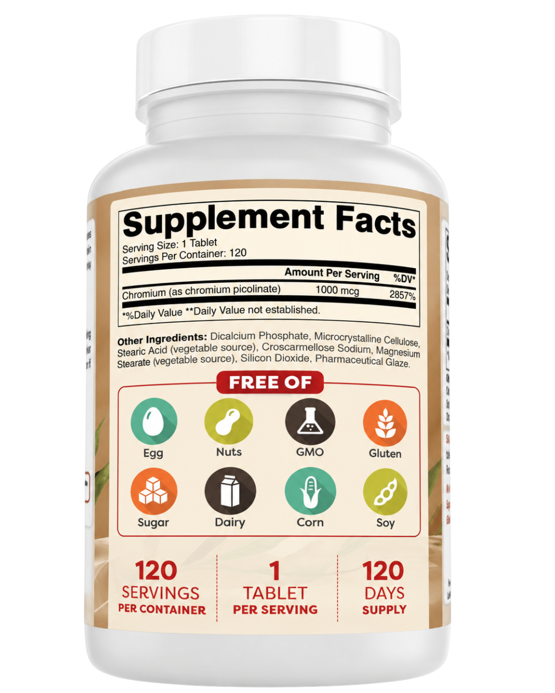 Picolinato de Cromo 1.000 mcg — tabla nutricional